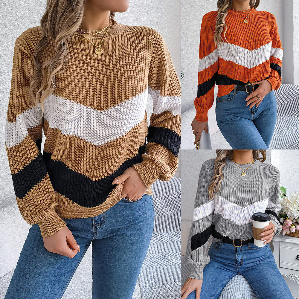 Casual Multicolor Lantern Long Sleeve Pullover
