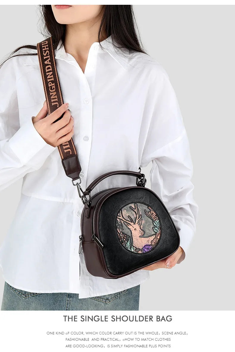 Retro Embossing Large Capacity Women's Handbag All-matching