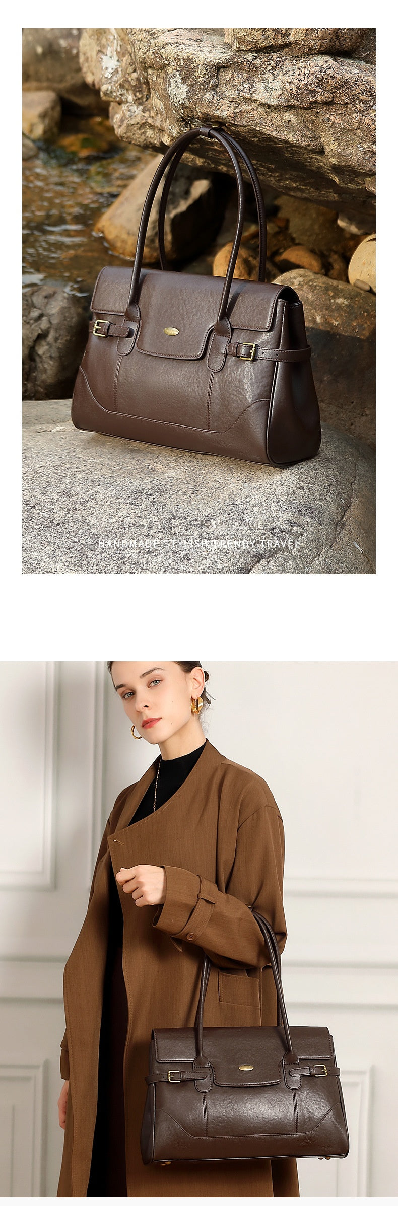 New Commuter Retro Versatile Genuine Leather Underarm Womens Bag