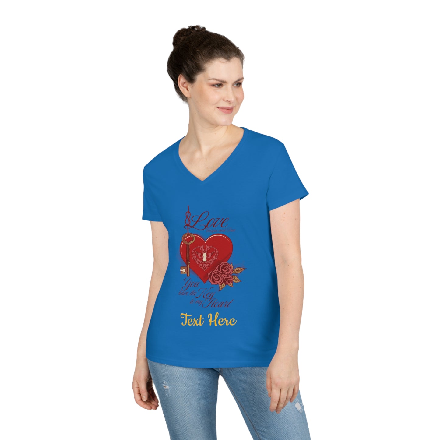 Ladies' V-Neck T-Shirt - Personalize With Valentine Themes