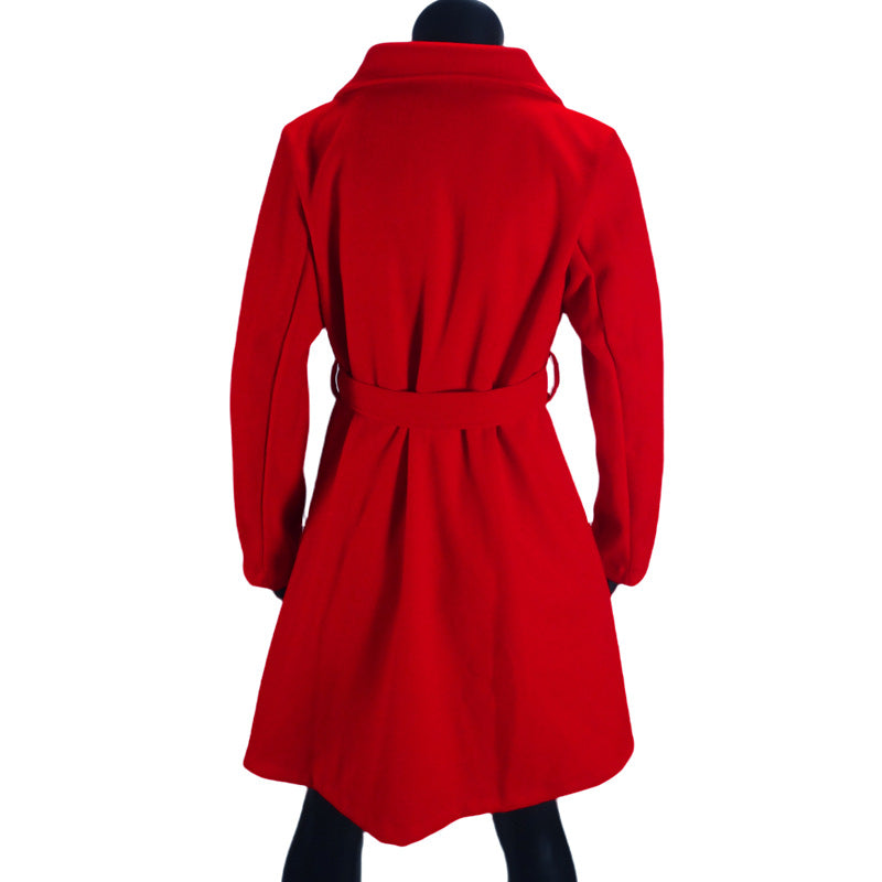 Long Woolen Women's Waist-controlled Lace-up Double Breasted Coat