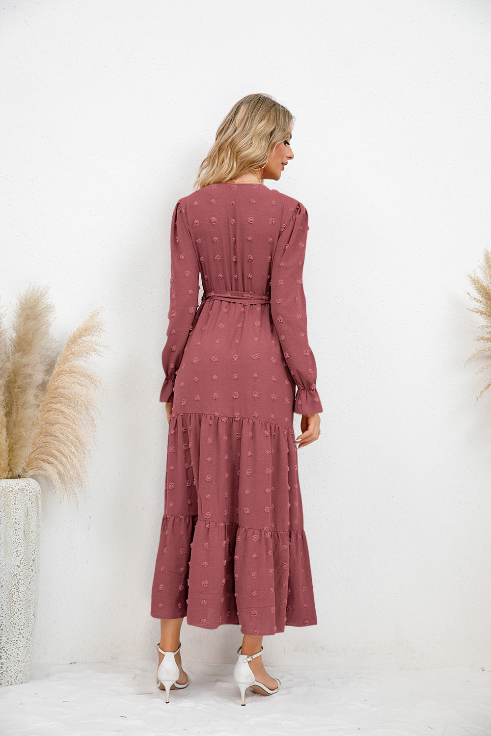 Solid Color Wide Hem Casual Dress Women's Clothing