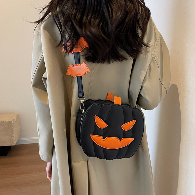 Halloween Bags Funny Pumpkin Cartoon Shoulder Crossbody Bag With Bat Creative Female Bag