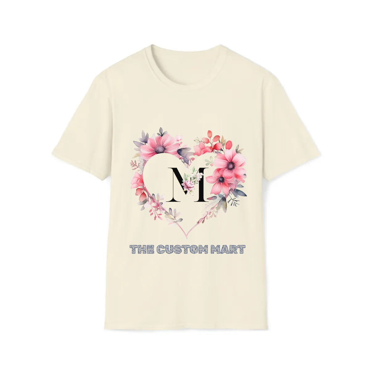 Unisex Softstyle T-Shirt - Personalize With Floral Hearts And Floral Letters