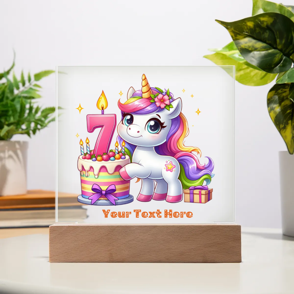 Acrylic Square Plaque - Personalize With Unicorn Birthday Numbers