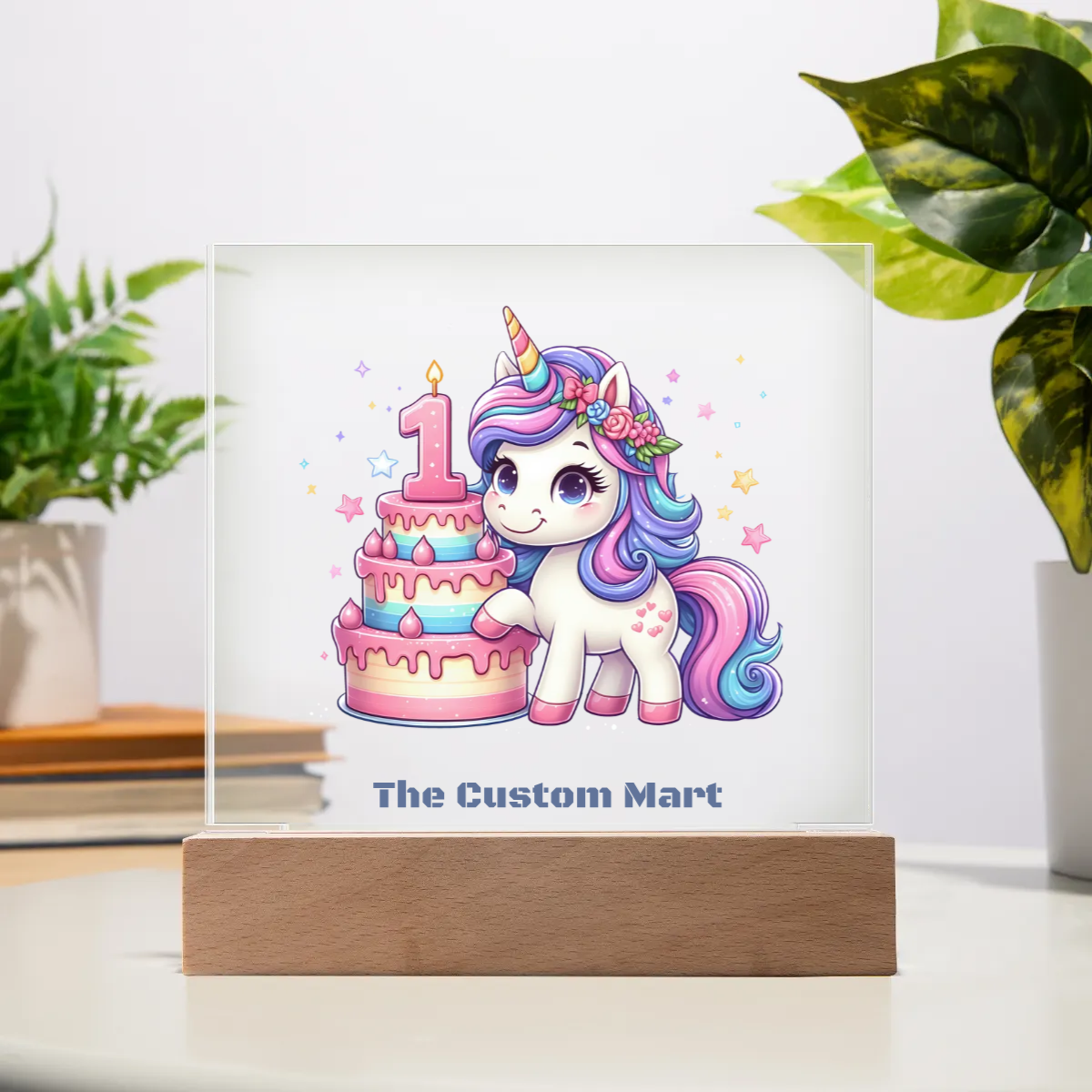 Acrylic Square Plaque - Personalize With Unicorn Birthday Numbers