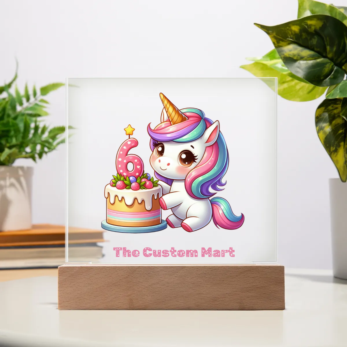 Acrylic Square Plaque - Personalize With Unicorn Birthday Numbers