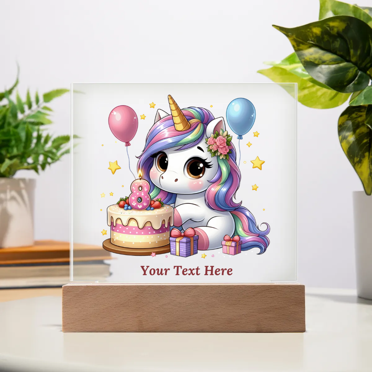 Acrylic Square Plaque - Personalize With Unicorn Birthday Numbers