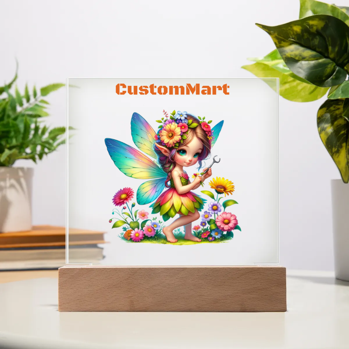 Acrylic Square Plaque - Personalize With Cute Fairies