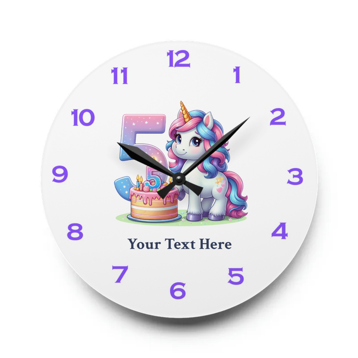 Acrylic Wall Clock - Personalize With Unicorn Birthday Numbers