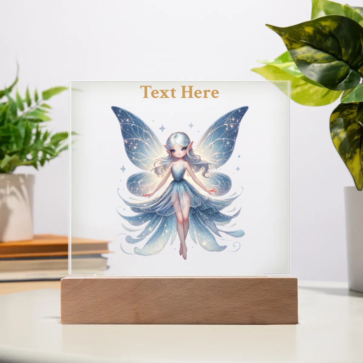 Acrylic Square Plaque - Personalize With Cute Fairies