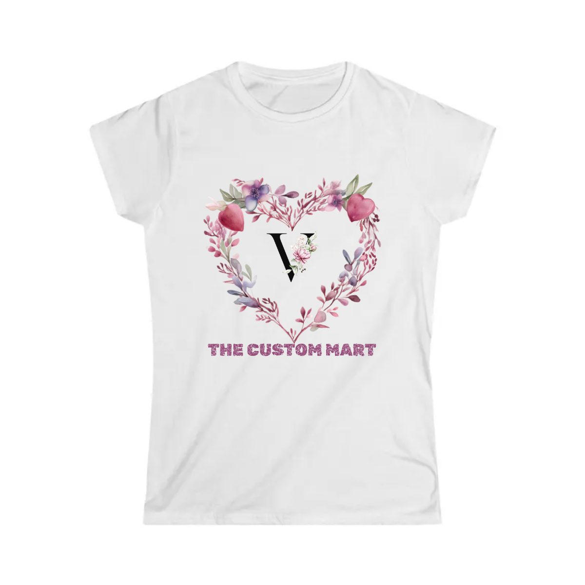 Women's Softstyle Tee - Personalize With Floral Hearts And Floral Letters