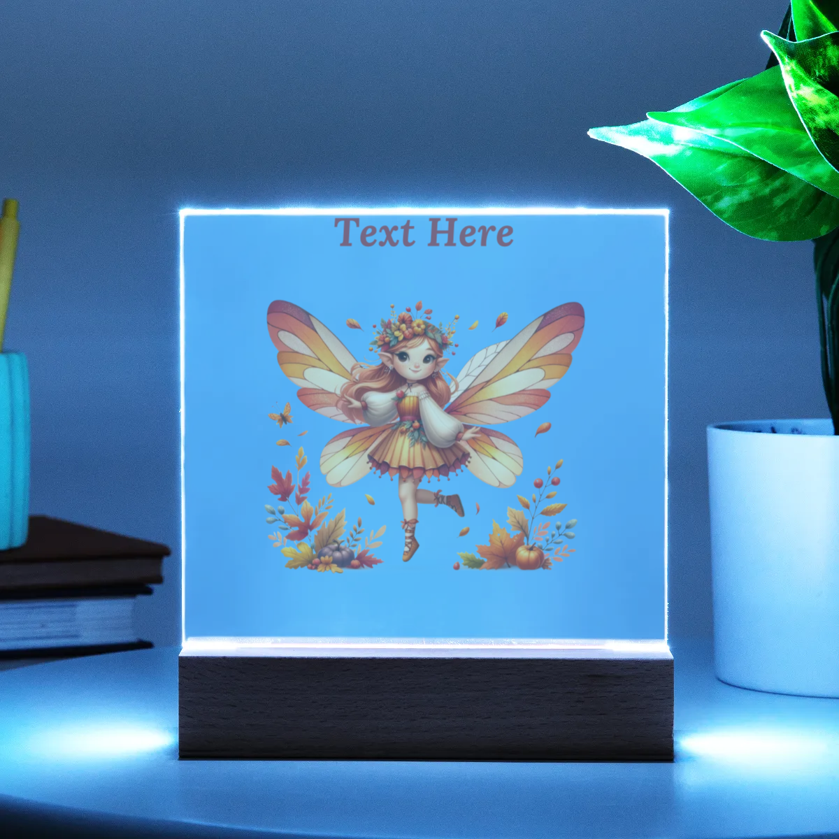 Acrylic Square Plaque - Personalize With Cute Fairies