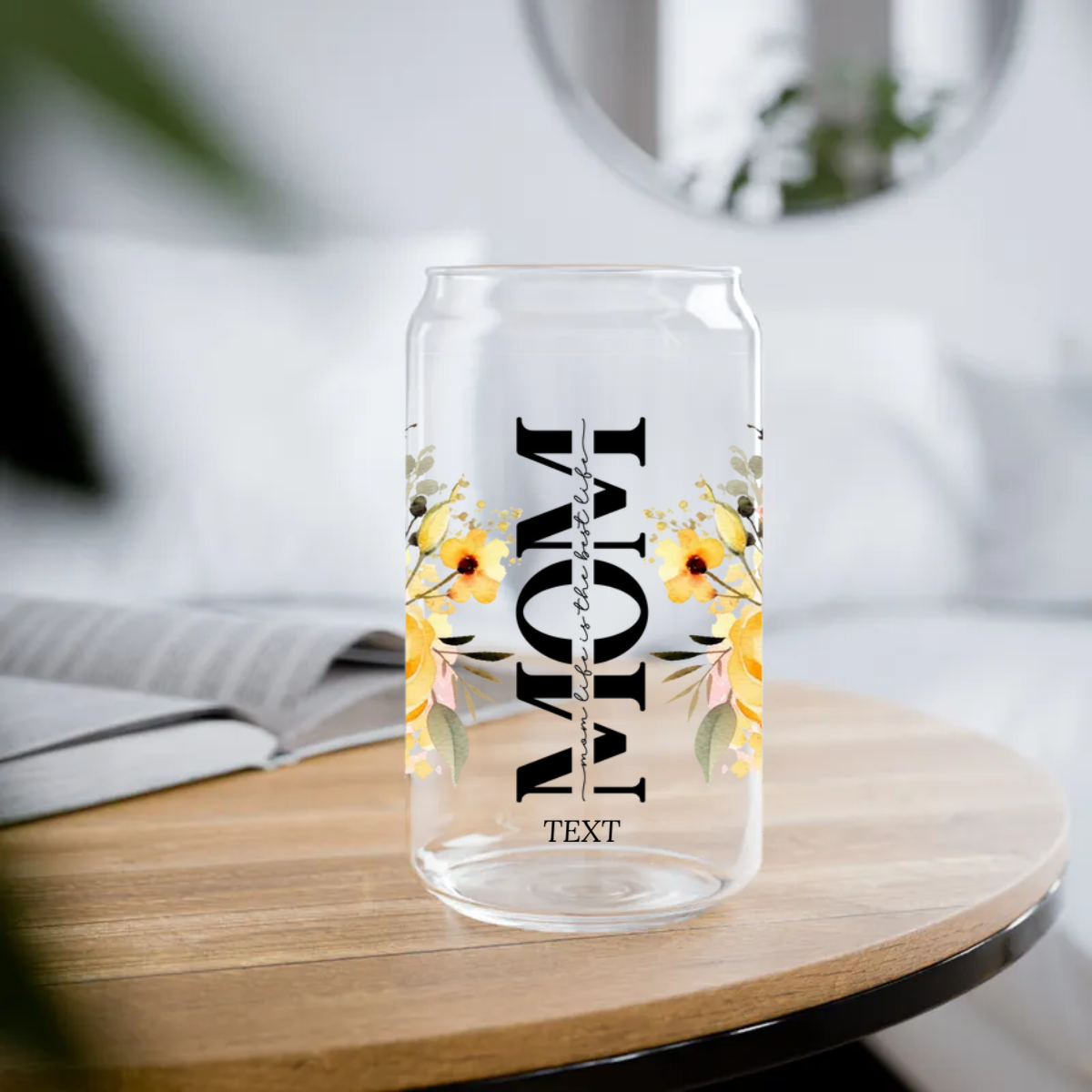 Sipper Glass, 16oz - Personalize With Floral MOM Designs