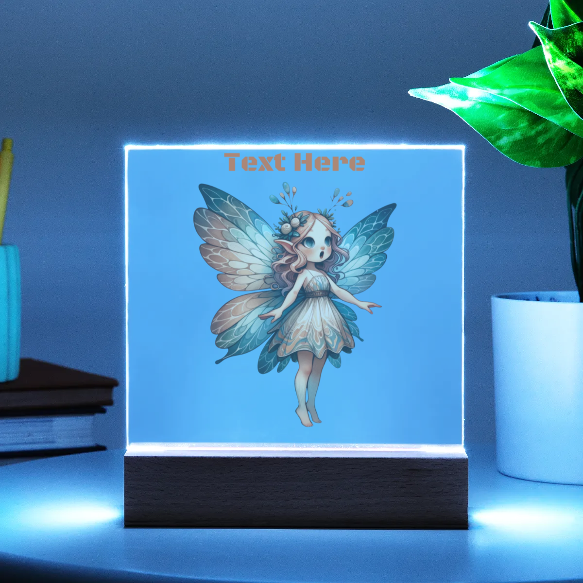 Acrylic Square Plaque - Personalize With Cute Fairies