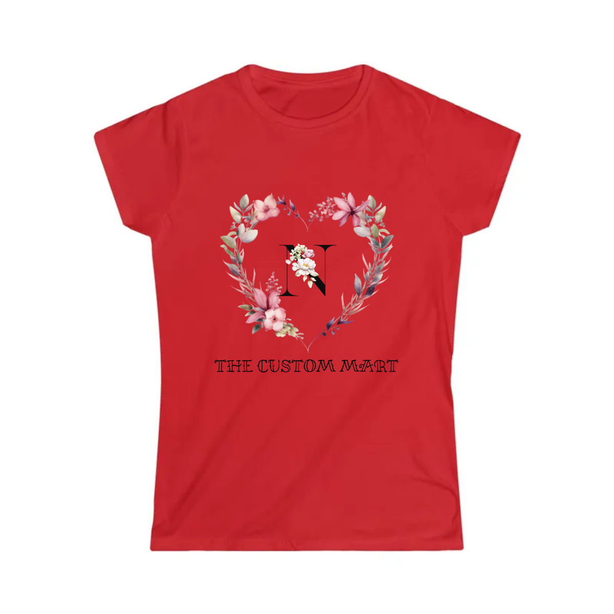 Women's Softstyle Tee - Personalize With Floral Hearts And Floral Letters