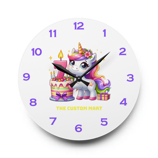 Acrylic Wall Clock - Personalize With Unicorn Birthday Numbers