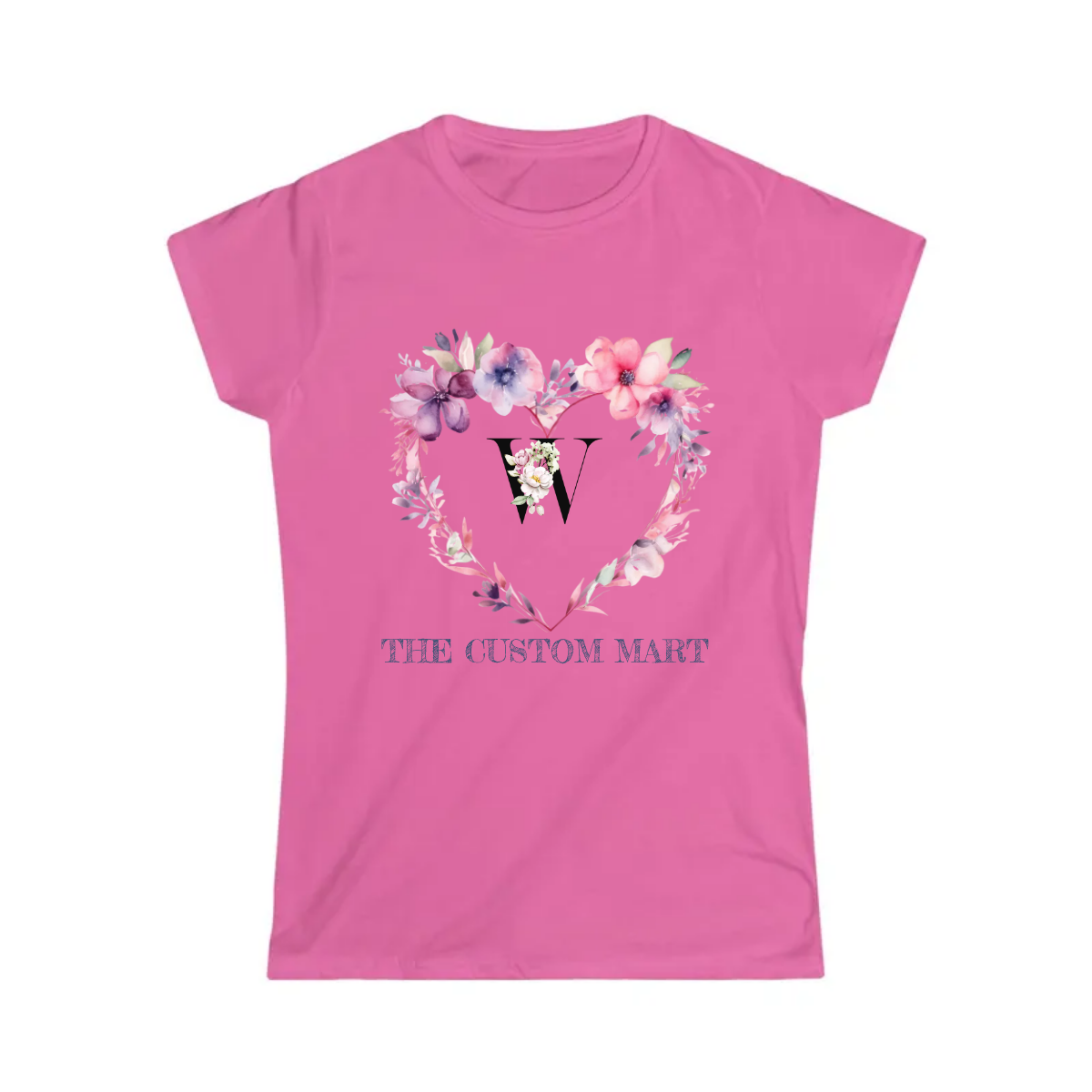 Women's Softstyle Tee - Personalize With Floral Hearts And Floral Letters