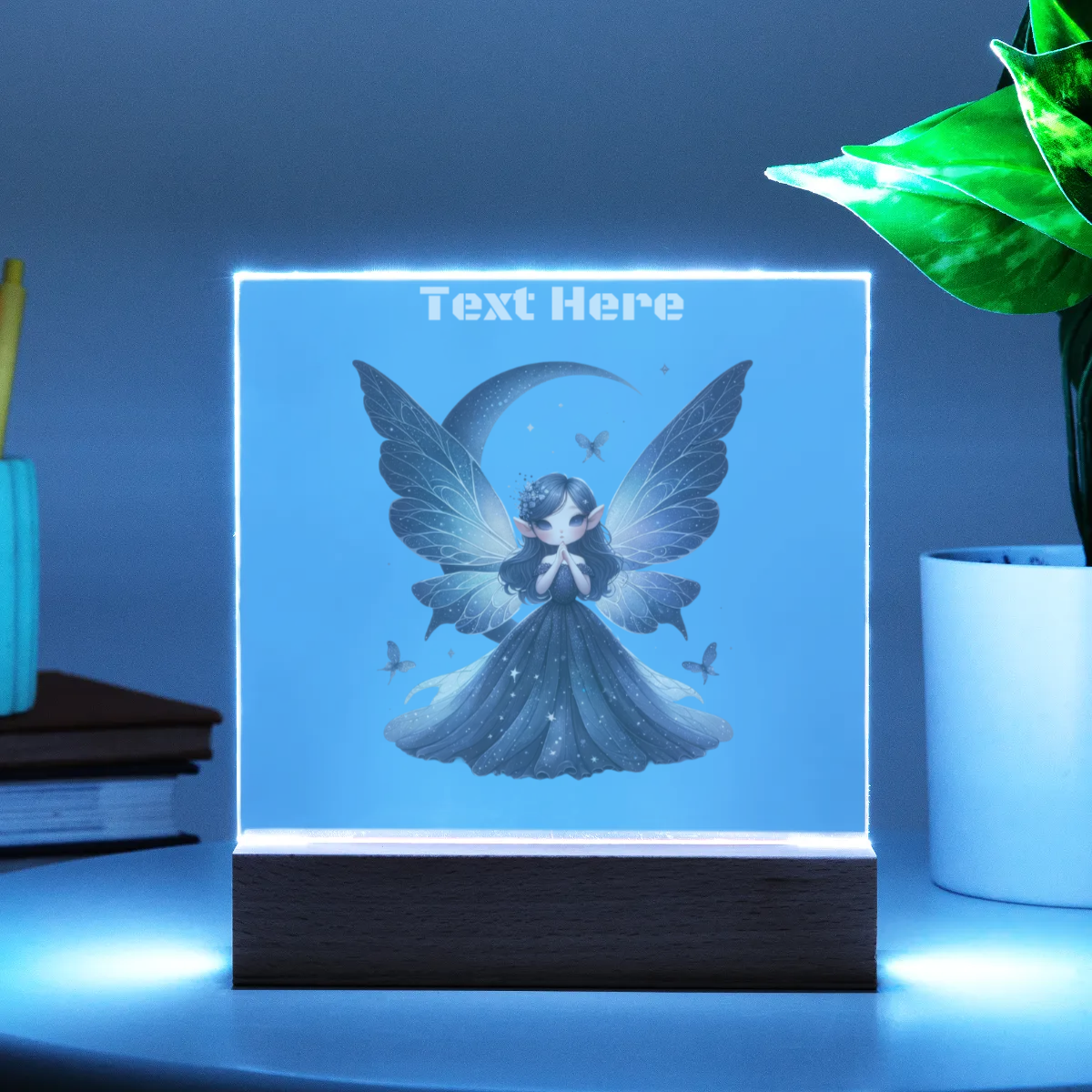 Acrylic Square Plaque - Personalize With Cute Fairies