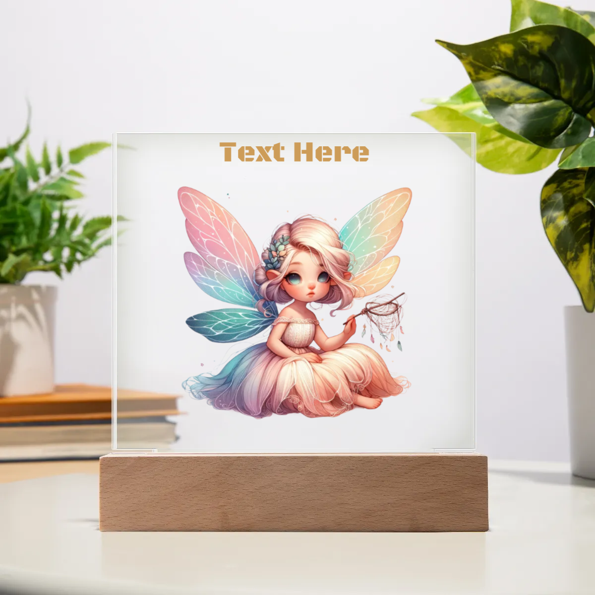 Acrylic Square Plaque - Personalize With Cute Fairies