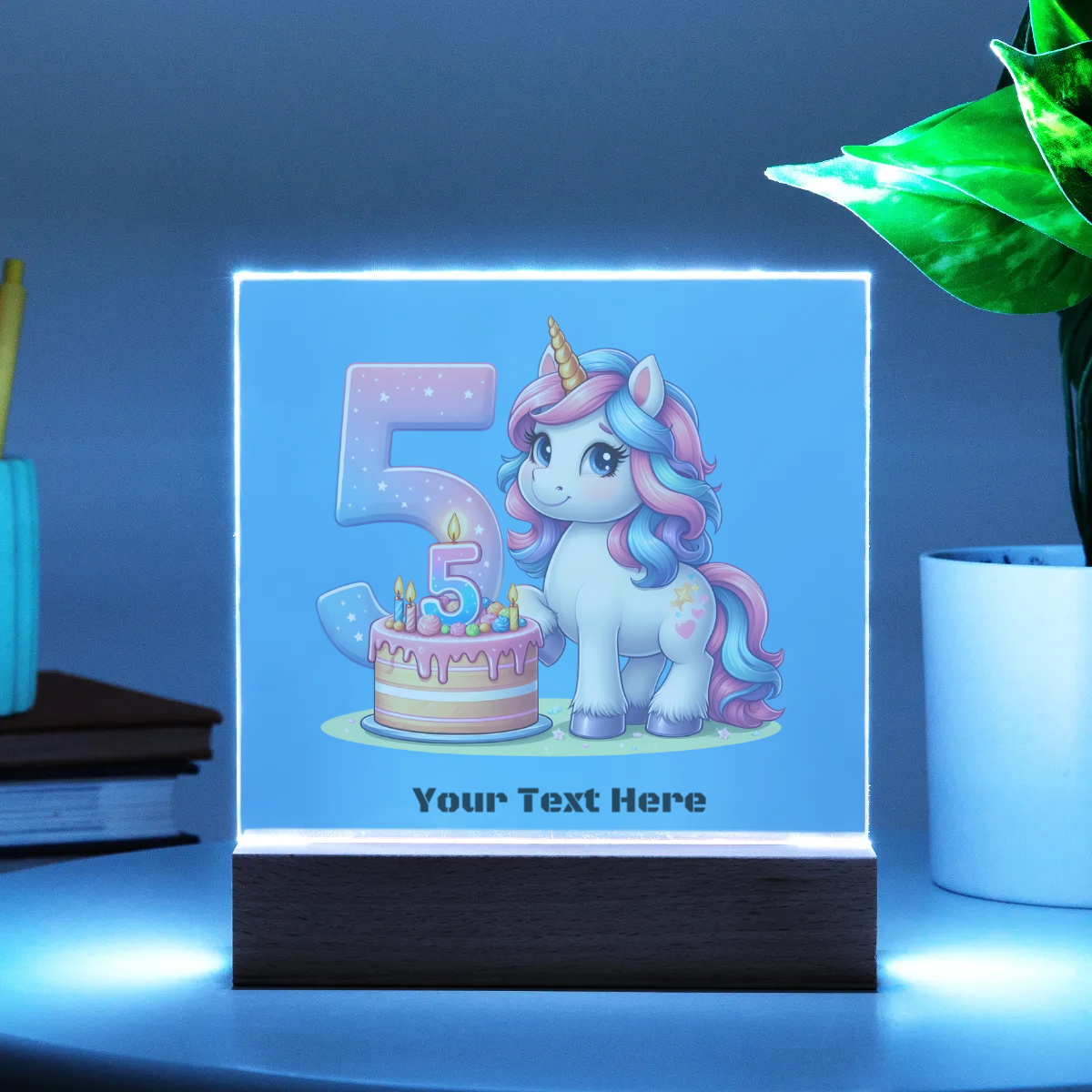 Acrylic Square Plaque - Personalize With Unicorn Birthday Numbers