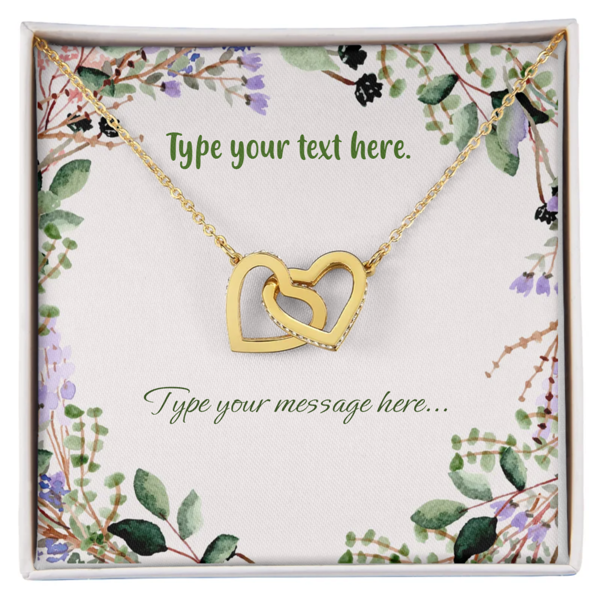 Interlocking Hearts Necklace - Personalize With Floral Designs