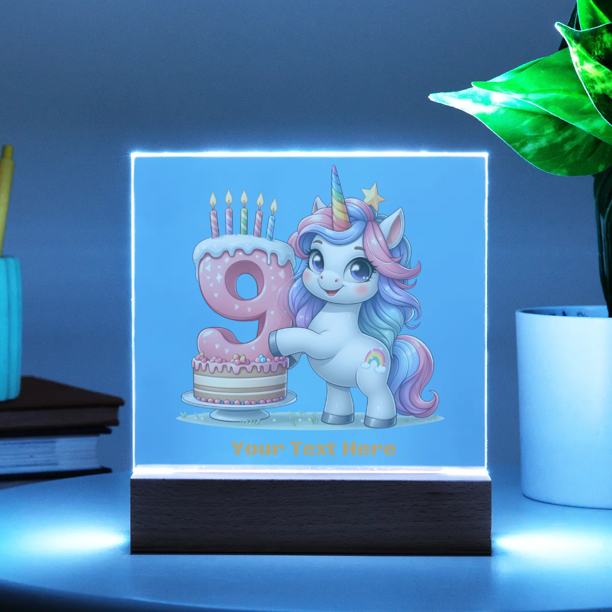 Acrylic Square Plaque - Personalize With Unicorn Birthday Numbers