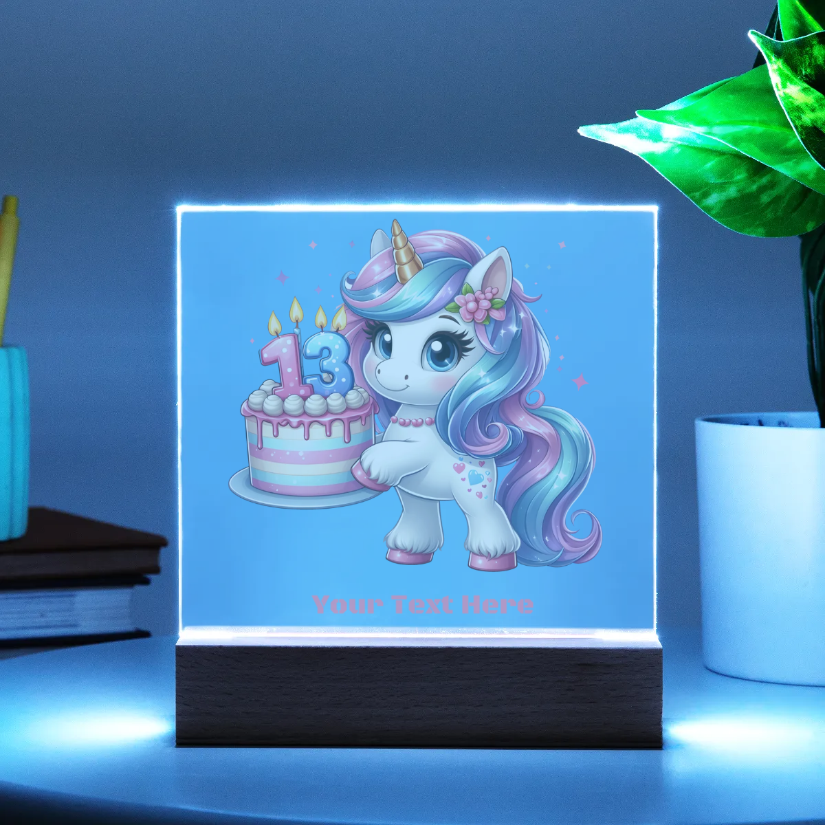 Acrylic Square Plaque - Personalize With Unicorn Birthday Numbers