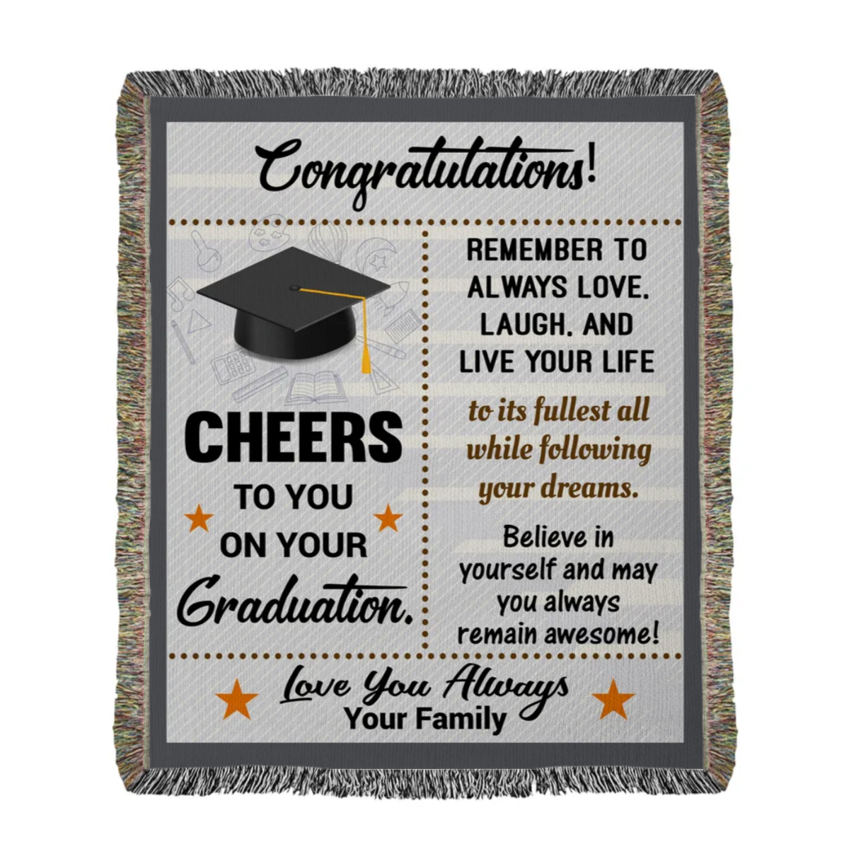 Heirloom Woven Blanket (Portrait)- Custom With Graduation Designs