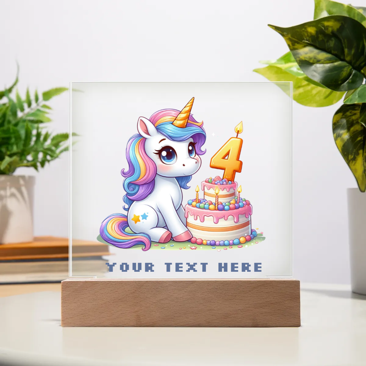 Acrylic Square Plaque - Personalize With Unicorn Birthday Numbers