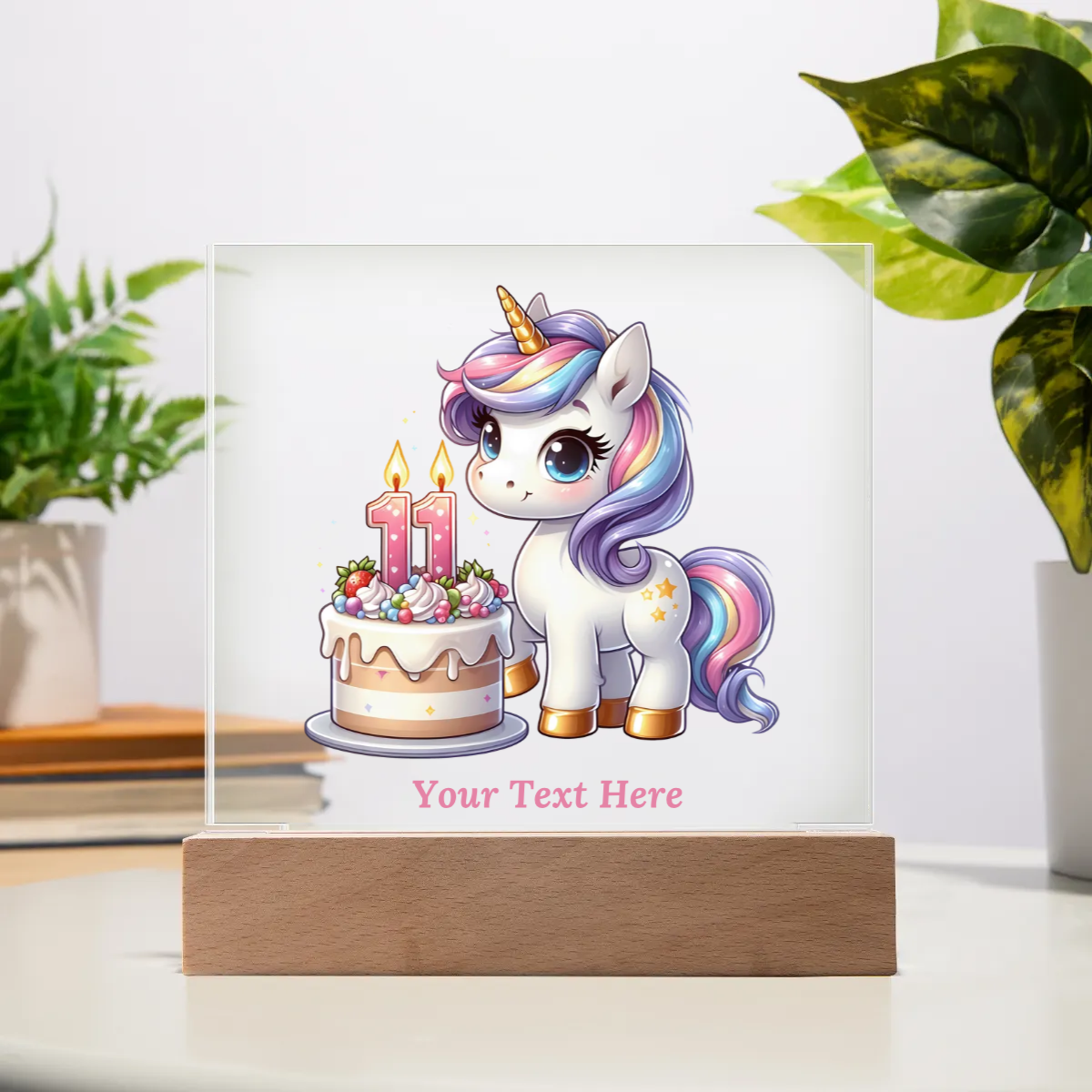 Acrylic Square Plaque - Personalize With Unicorn Birthday Numbers