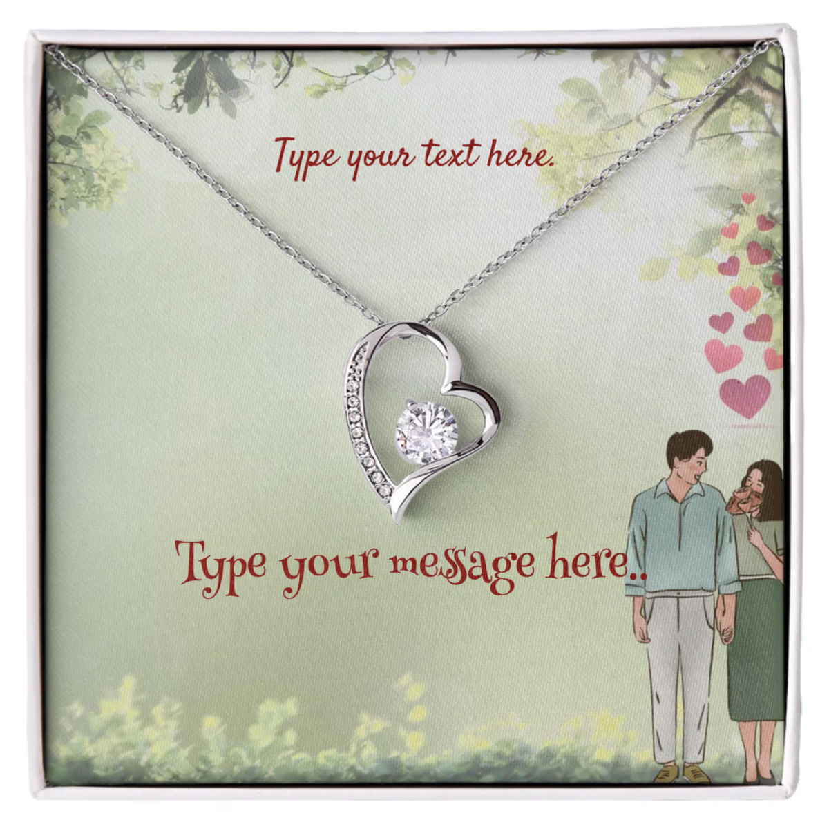 Forever Love Necklace - 14k white gold finish - Personalize with Valentine Themes