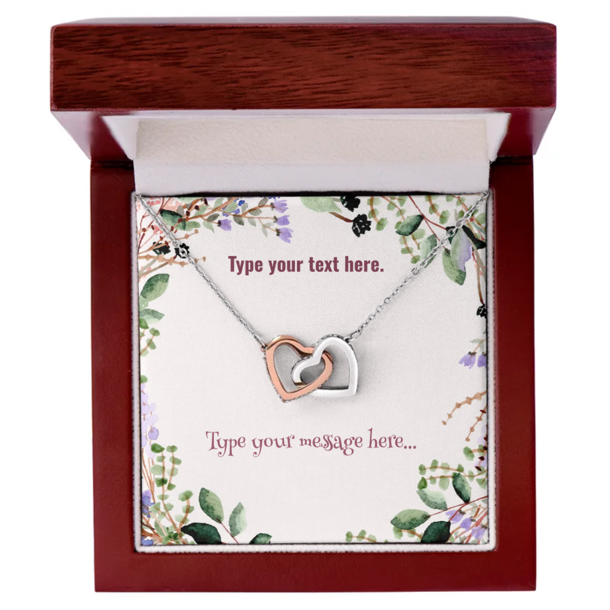 Interlocking Hearts Necklace - Personalize With Floral Designs