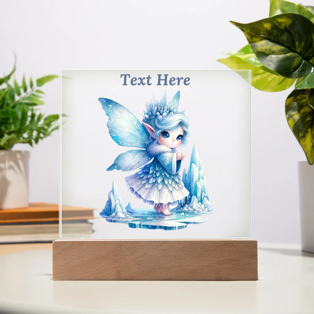 Acrylic Square Plaque - Personalize With Cute Fairies