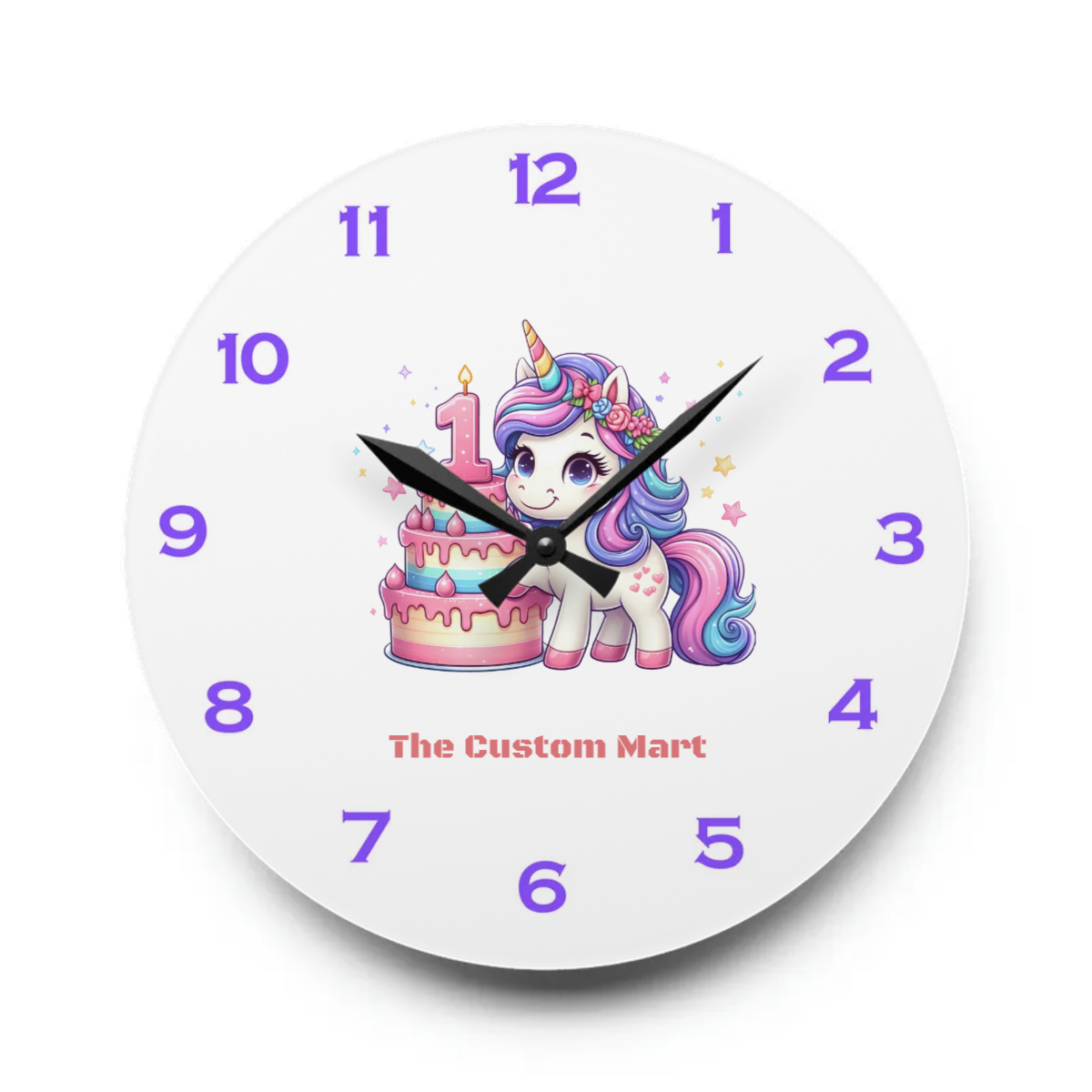 Acrylic Wall Clock - Personalize With Unicorn Birthday Numbers