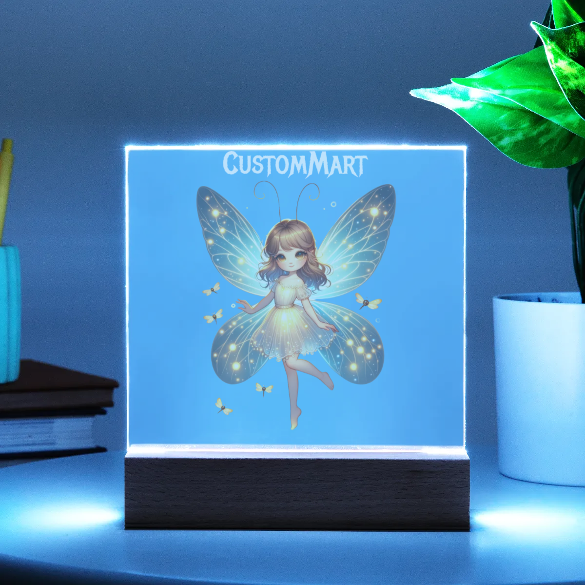 Acrylic Square Plaque - Personalize With Cute Fairies