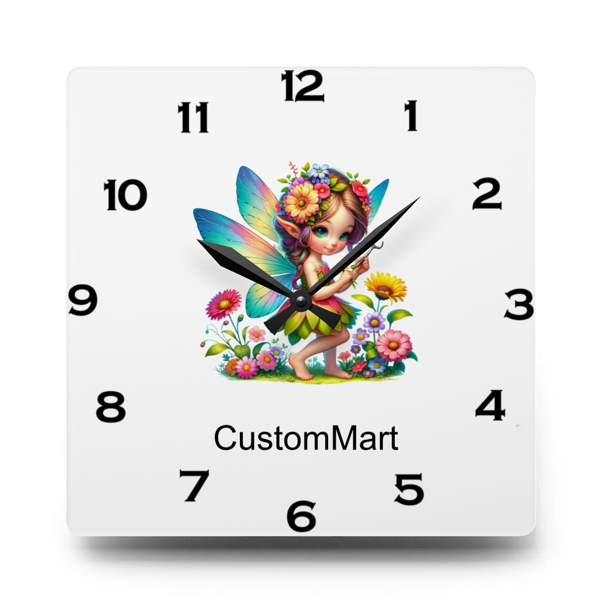 Acrylic Wall Clock - Personalize With Cute Fairies