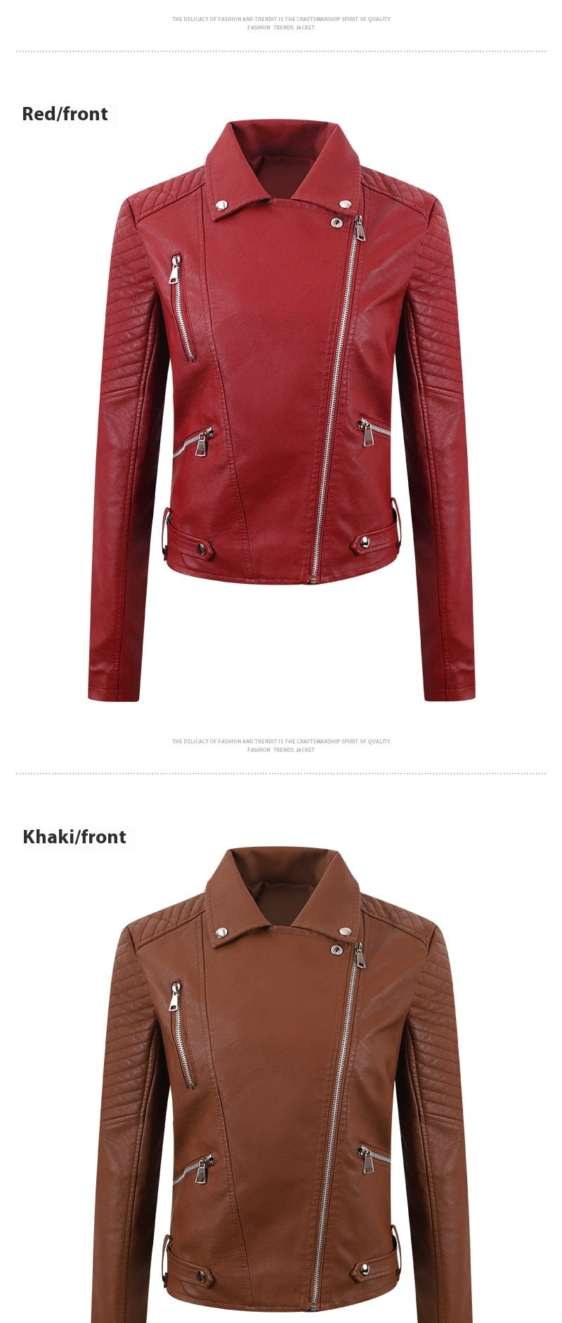 PU Women's Short Leather Oblique Pull Slim Motorcycle Clothing Washed Leather Jacket