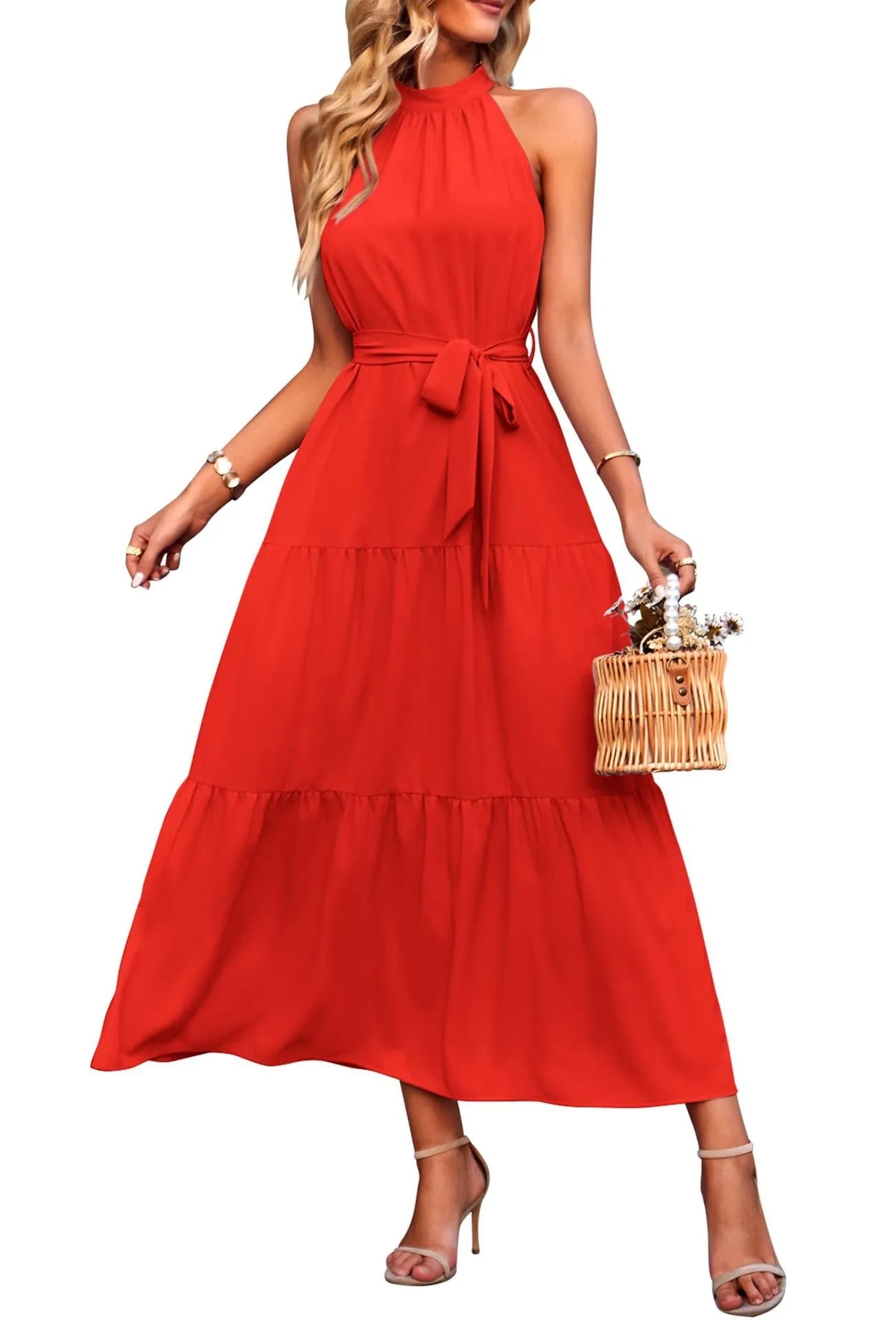 Halter Lace-up Casual Loose Stitching Dress