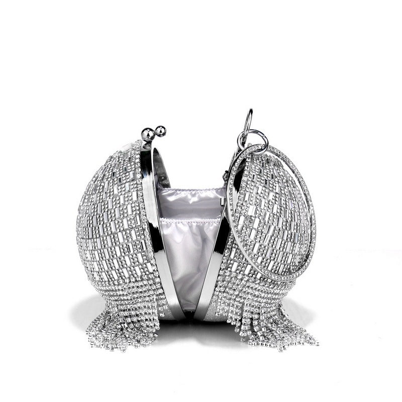Shining Rhinestone Round Tassel Dinner Bag Women's Fashion