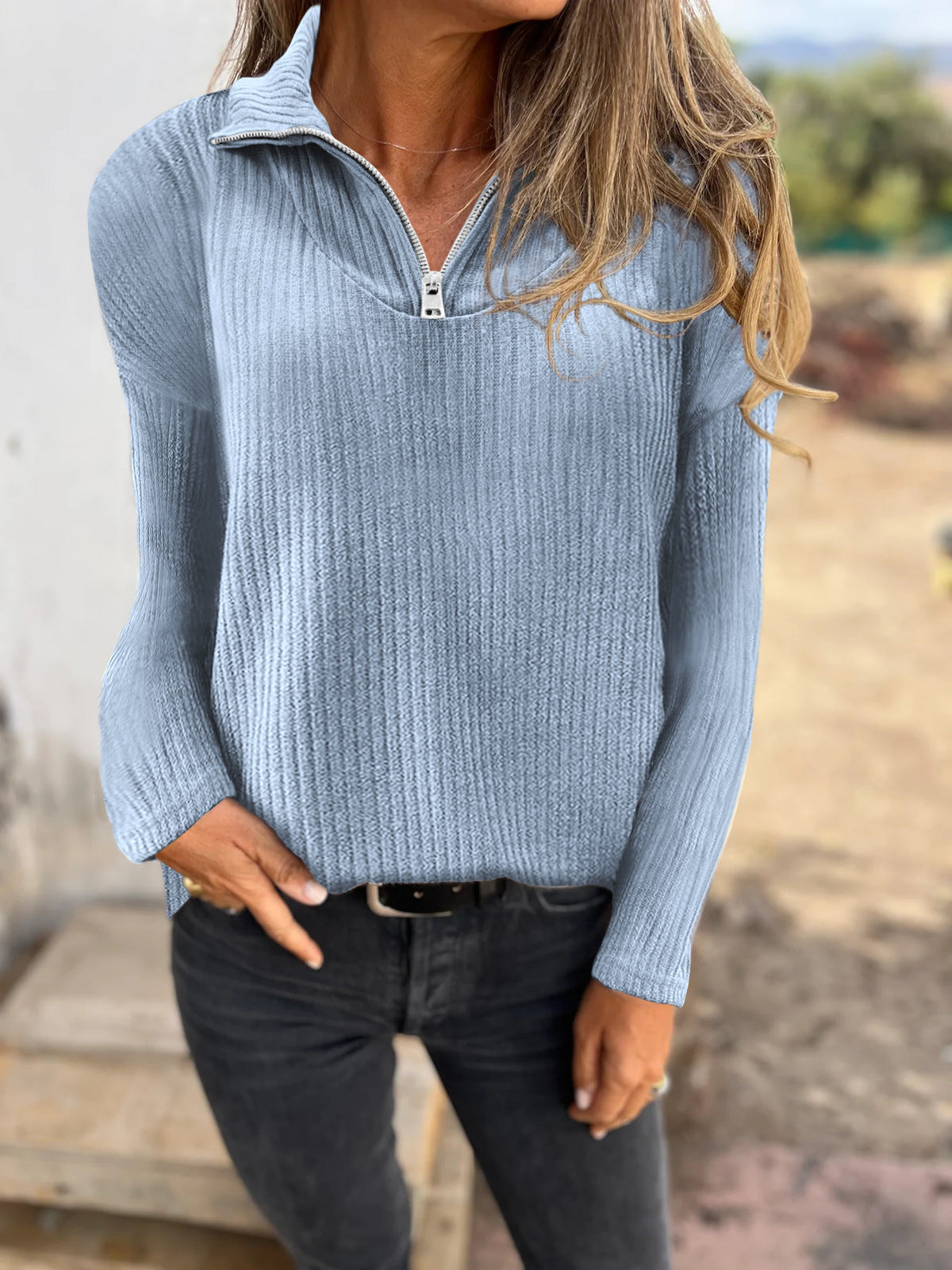 Zipper Pullover Long-sleeved Sweater Casual Coat