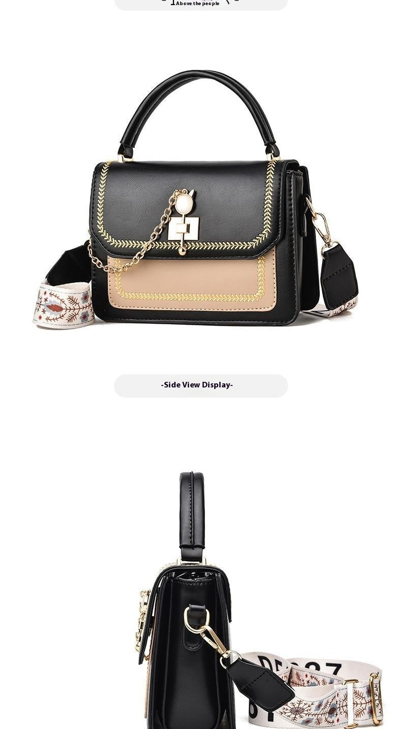 Wide Shoulder Strap Embroidery Thread Contrast Color Large Capacity Shoulder Bag