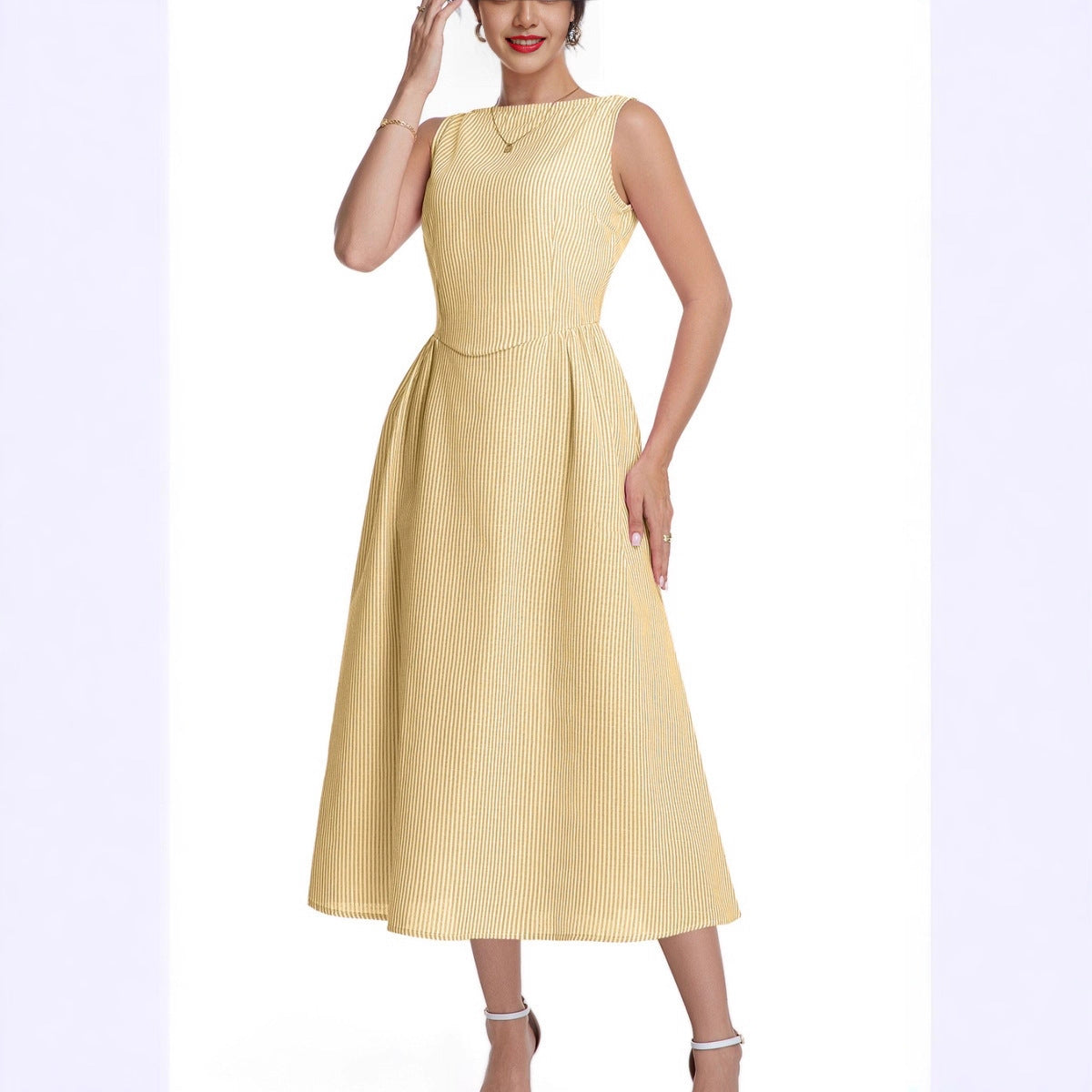 Women's Striped Sleeveless Zipper Princess Dress