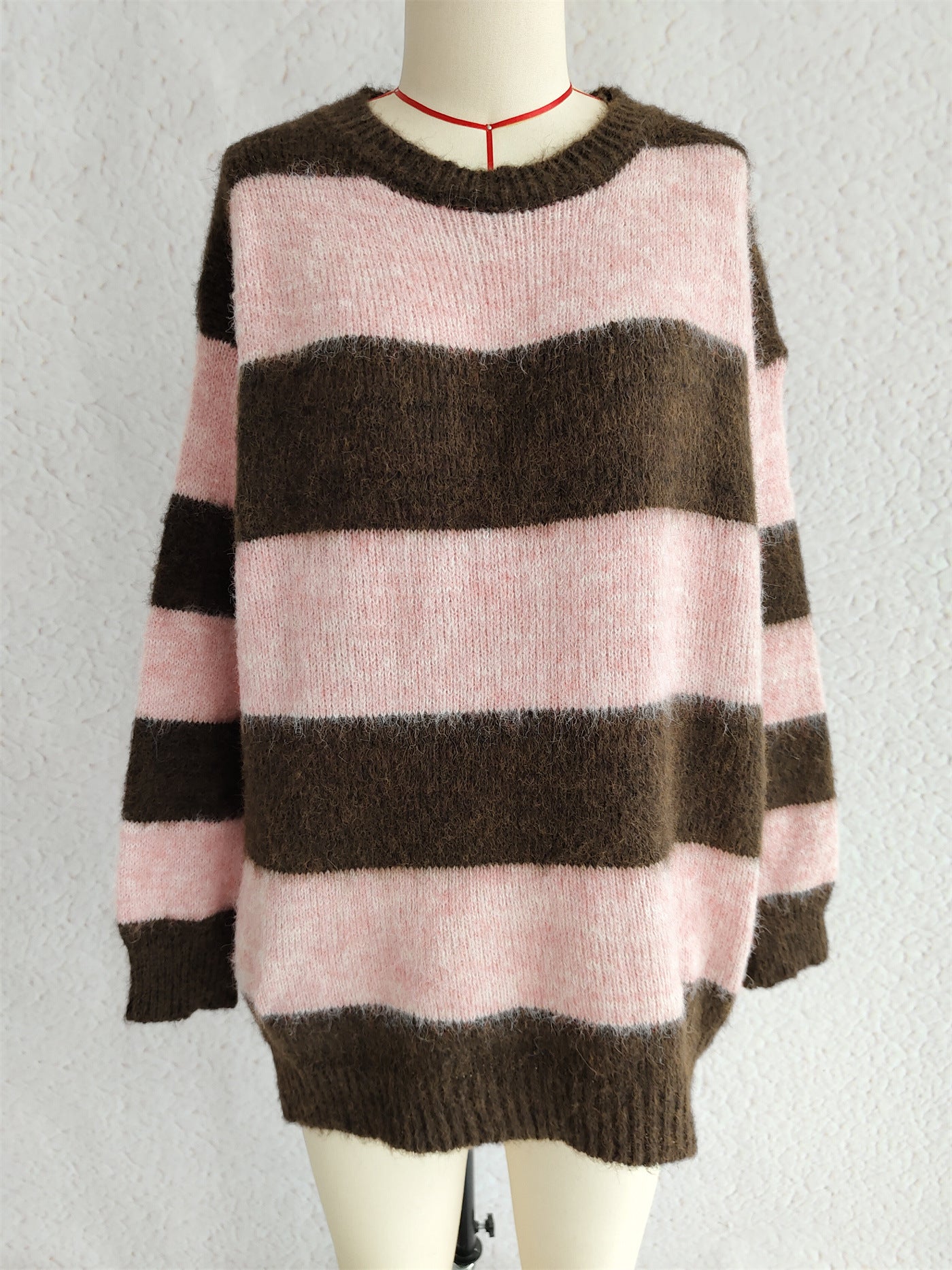 Striped Color Block Knitted Round Neck Chic Casual Loose Sweater