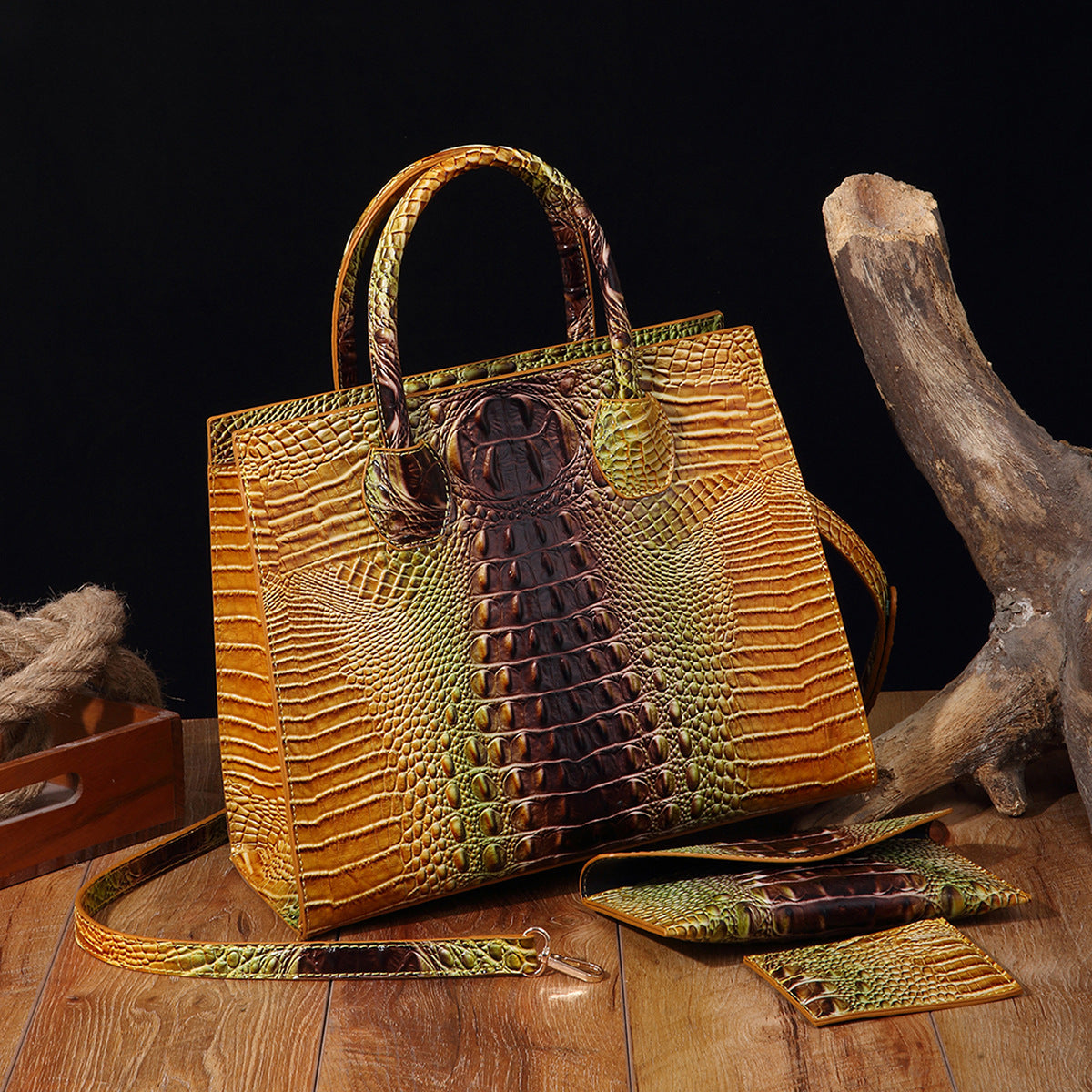 Womens Crossbody Tote Bag  With Vibrant Crocodile-Grain Design