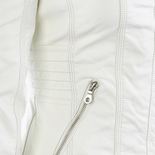 Women's Detachable Lapel Long Sleeve Solid Color Zipper Leather Jacket Coat