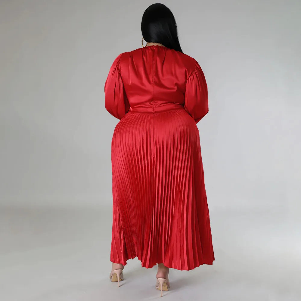 Pleated Round-neck Long Dress Women