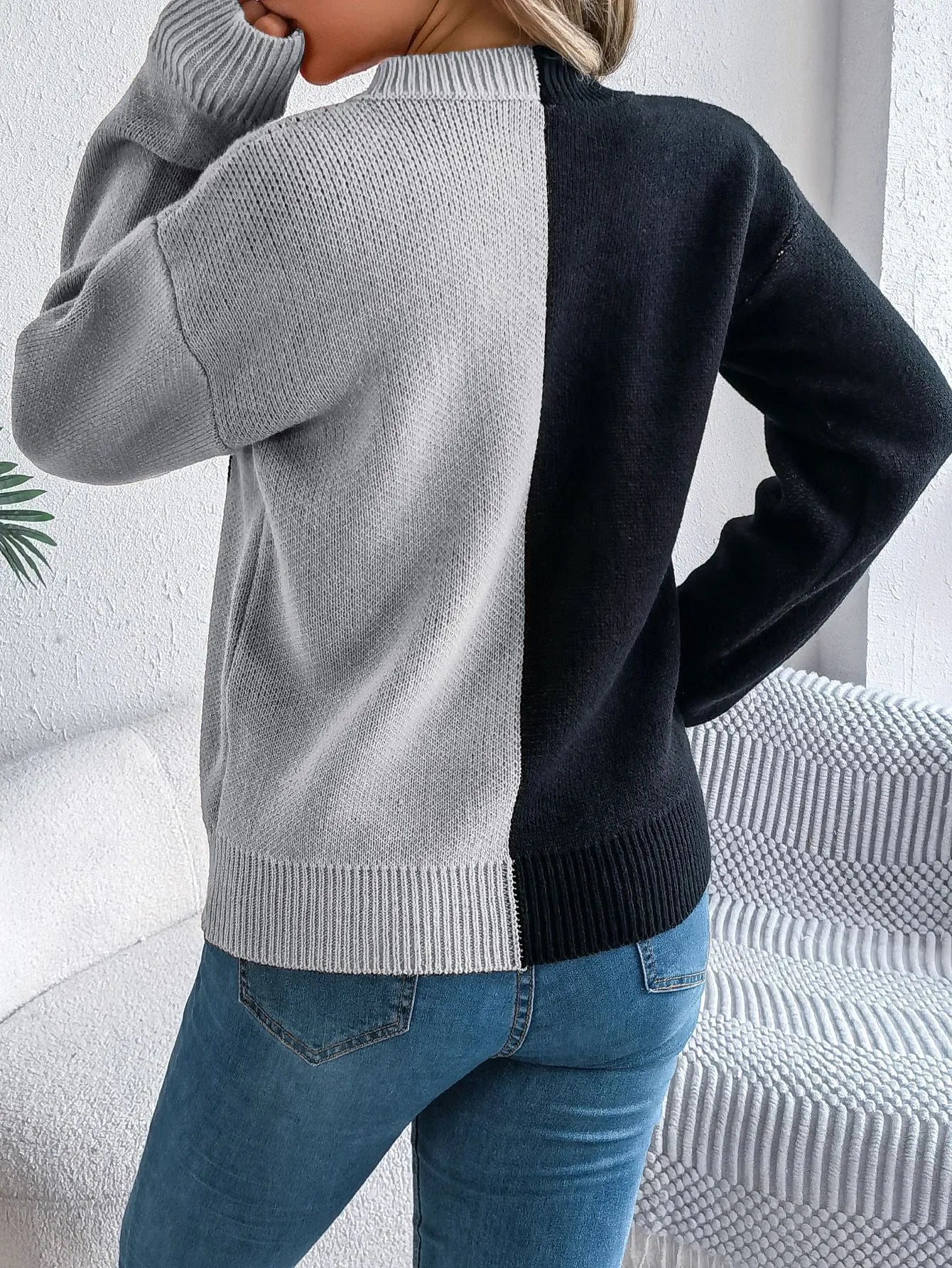 Halloween Contrast-color Pullover Sweater Fashion Long Sleeve Knitted Tops For Womens Clothing