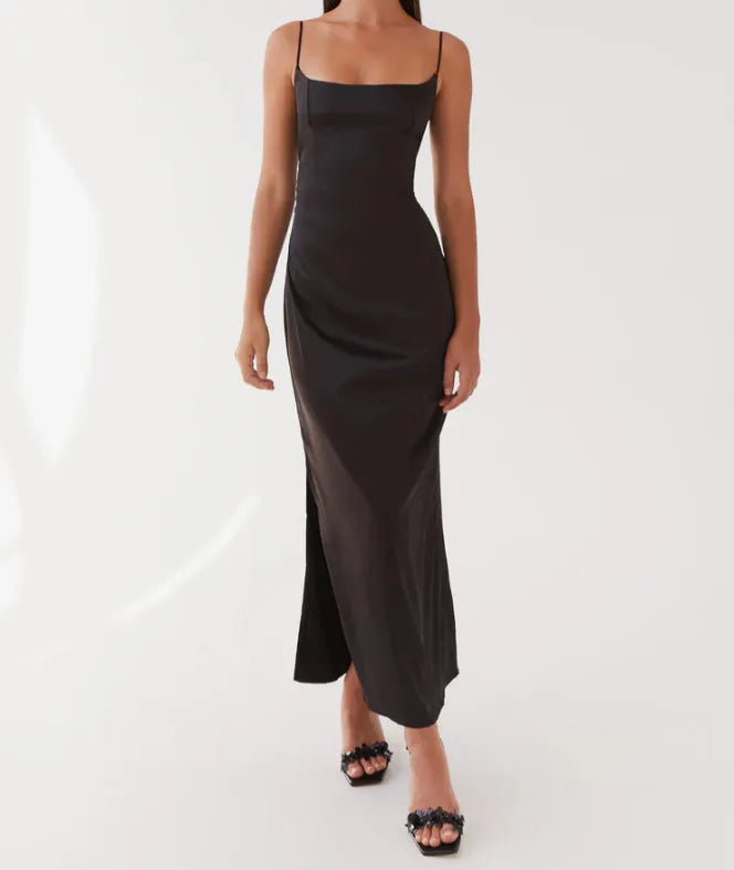 Solid Color Elegant Silk Sleeveless Suspender Skirt For Women