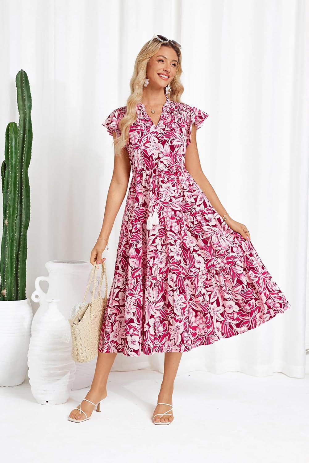 European And American Short Sleeve Tassel Bohemian Vacation Beach Dress